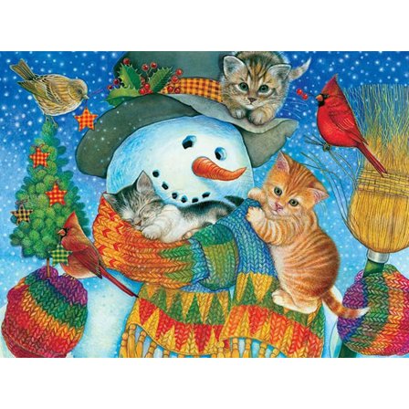 Diamantmalingsett for voksne, Julenissen Snømann Katt Diamantkunst 5D DIY Full Drill Rund Rhinestone Julegave til Barn Hjem Veggdekor 12x16
