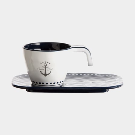 Chávenas de espresso em melamina com pires Marine Business Sailor Soul, branco/azul, 8 cl / 80 ml, 6-pack