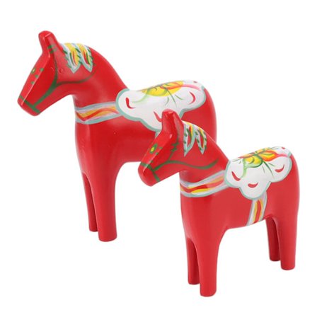 1 Pair Wooden Swedish Dala Horses Statue Wood Dala Horse Statue for Decorative Ornament