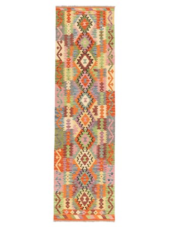 Tissé À La Main Kilim Afghan Old Style Tapis 81X291 De Laine Marron/Vert Petit