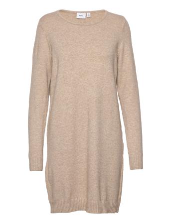 Viril L/S Knit Dress - Noos Dresses Knitted Dresses Beige Vila*Betinget Tilbud