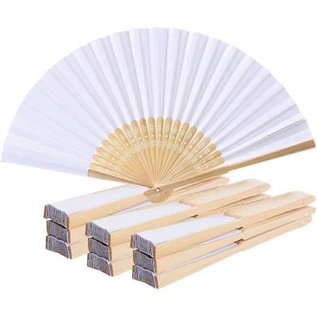 10-pakning Håndholdte Foldevifter - Hvite Bambus- og Trehåndholdte Foldevifter