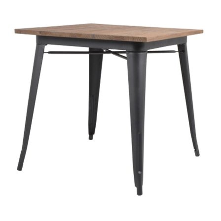 Matsalsbord plåt matt svart med toppskiva i alm 75 x 75