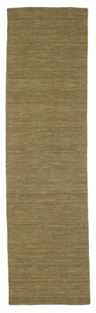 Kelim Loom 80X300 Klein Olivegrün Einfarbig Läufer Wollteppich