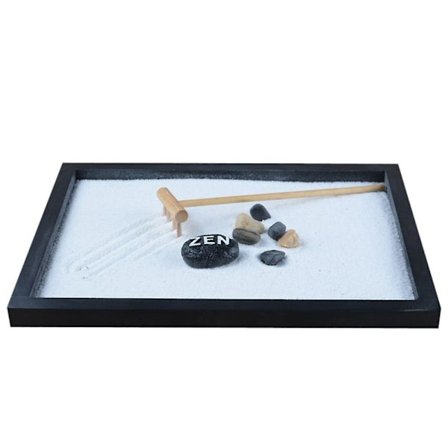 Zen-trädgårdssandbricka Minitorn Stenar Stenräfsa Set Heminredning C