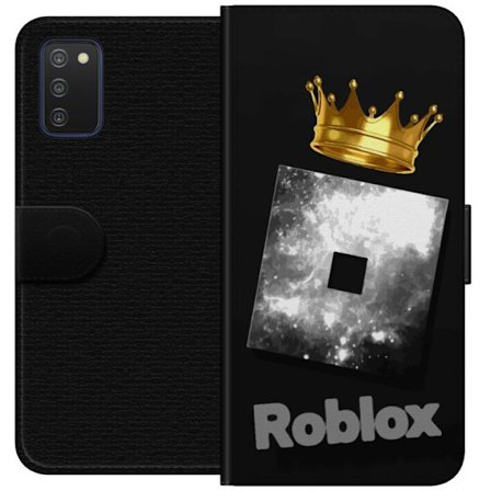 Kompatibel Tegnebogsetui til Samsung Samsung Galaxy A03s Minimalistisk sort og sølvfarvet Roblox-symbol med gylden krone og luksuriøs gamer-æstetik