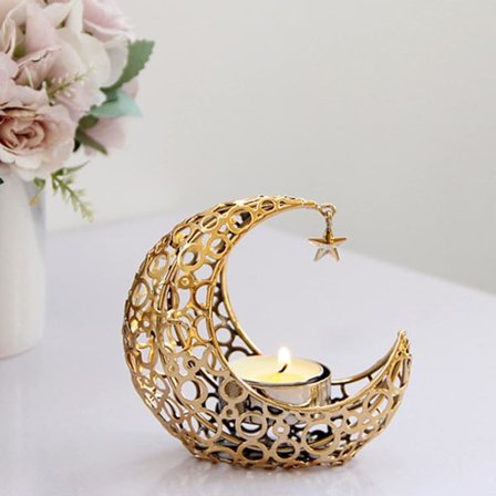 Gyllene Måneformad Ljusstake, Metall Ljusstake, Romantisk