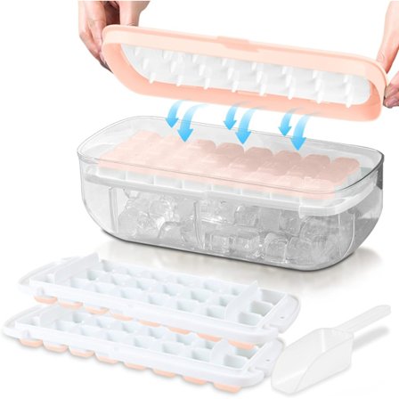 Isbitbrett med lokk, silikonformer av matkvalitet, slipp alle isbiter på ett sekund, gjenbrukbart 48 isbitbrett