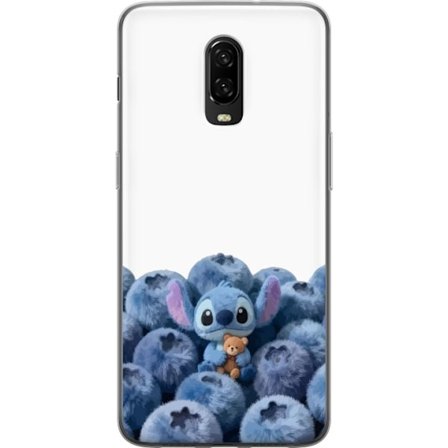 Kompatibel Mobilcover til OnePlus OnePlus 6T Sød blå karakter blandt blåbær med bamse i blød og legende illustration