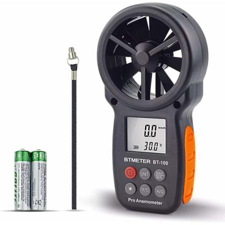 BT-100 Digital Anemometer LCD Vindhastighetsmätare Display Mät Temperatur Hastighet med Max/Min/AVG för Drone Surfing