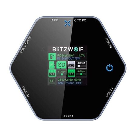 Blitzwolf 8in1-dokkingstasjon BW-TH16 USB 100W LCD Smart Display