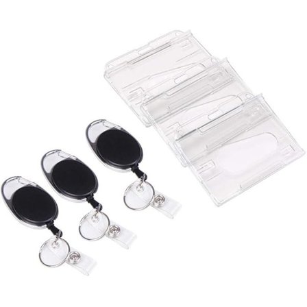 (3 stk.) Mærkeholdere med jojo og holdbar snor til visitkort, studiekort, varemærkebus-kort, der beskytter dine mærker