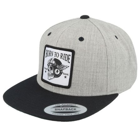 Born To Ride - Grå snapback Keps - Free Soul Skull Patch Heather Grey/Black Snapback @ Hatstore