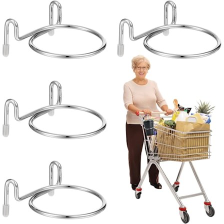 4 stk. Koppholder for handlevogn, drikkeholder for handlevogn, metallkoppholder for handlevogn, feste for hengende kaffe, konisk kopp (sølv, enkel)
