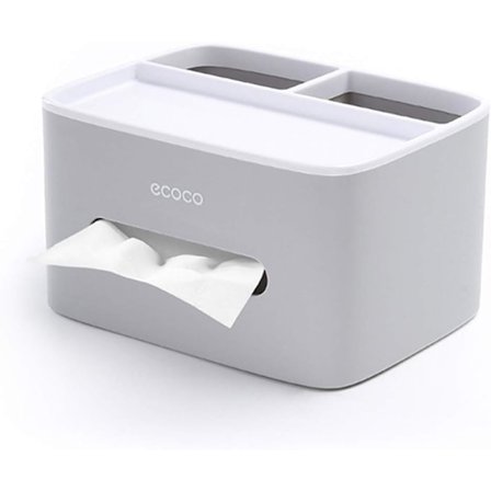 Multifunktionel Tissue Box, Fjernbetjening og Tissueholder, Organizer med Tissue Box Grå