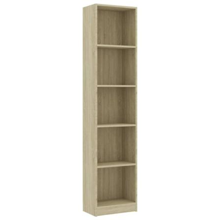 Vidaxl Bokhylla 5 Hyllor Sonoma-ek 40x24x175 Cm Konstruerat Trä Beige