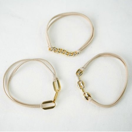 3 st Boho Armband Hårband för Kvinnor med Beige Svarta Elastiska Hårband Armband för Hårband för Tjockt Hår (guld)