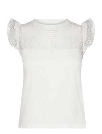 Openwork Neckline Cotton Top White Mango