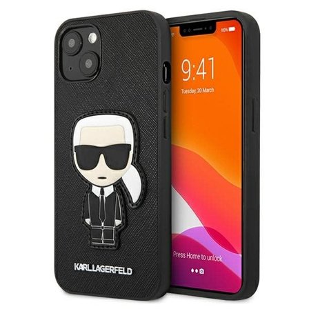 Karl Lagerfeld Saffiano Ikonik Karl's Patch Case for iPhone 13 mini - Musta