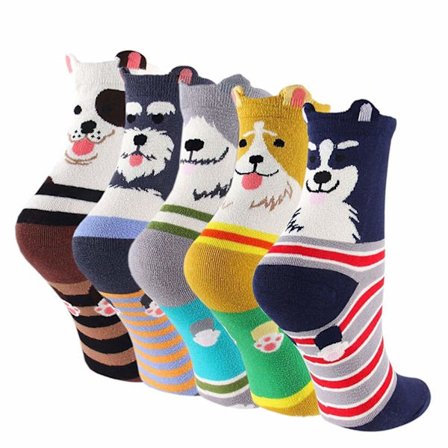 5 par roliga söta djursockor, avslappnad present till damer