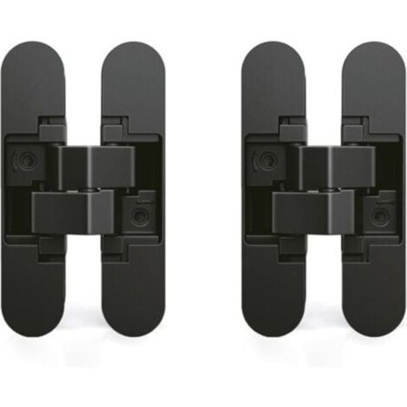 Skjult dørhengsel, sett med 2 skjulte hengsler for tunge dører, 40 kg belastning, 180o åpning, zamak, svart.pa