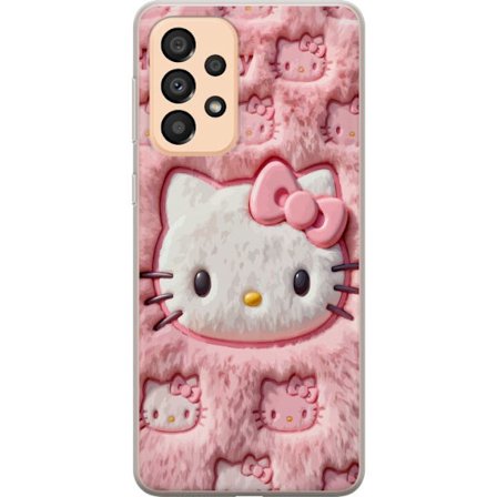 Kompatibel Mobilcover til Samsung Galaxy A33 5G Hello Kitty lyserød fluffy baggrund med ikonisk ansigt og kawaii-æstetik