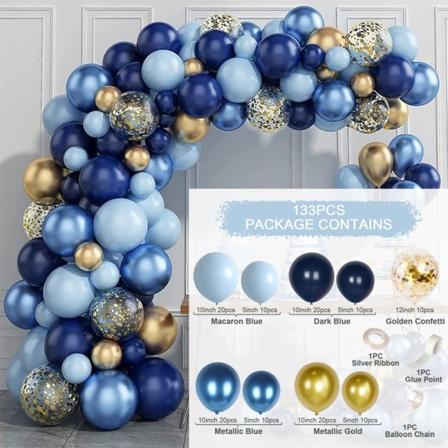 ACY Navy Blue Balloon Arch Kit - 133 blå och guld födelsedagsballongbågar med guldkonfetti, blå