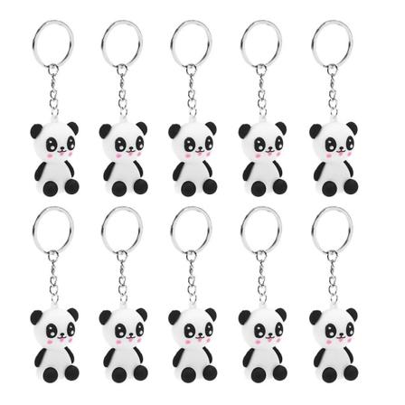 10 st hållbara nyckelringar i gummi och silikon med söta tecknade pandor