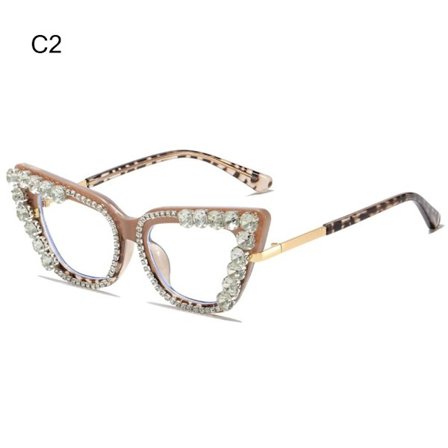 Naisten tekojalokivi Cat Eye kirkkaat linssilasit Naisten silmälasit
