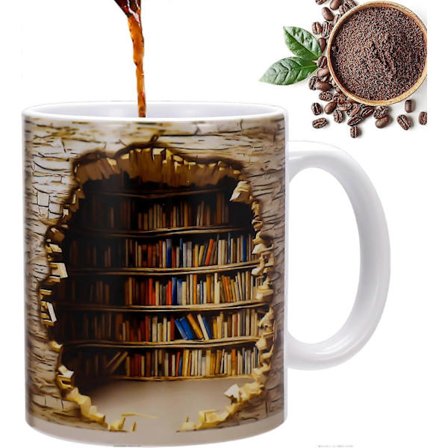 3D Bokhyllkrus, 3D Keramisk Bokhyllkaffekopp, 350 ml Krus Bibliotekhyllekopp, Bokhyllkopp Kaffekrus for Bokelskere Brun TPB