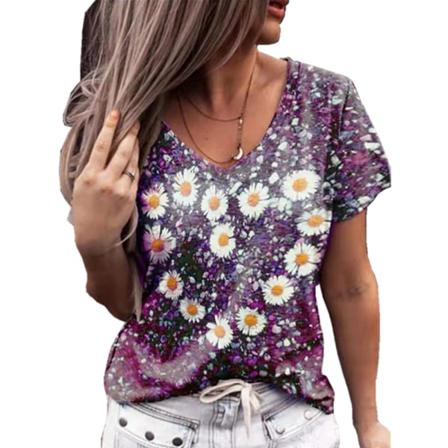 Kortärmad T-shirt Sommar Kvinnor Älskar Att Trycka V-hals Komfort