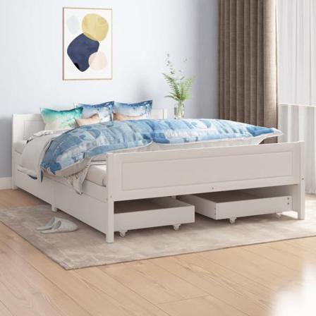 Vidaxl Sängram Med 4 Lådor Vit Massiv Furu 140x200 Cm Vit