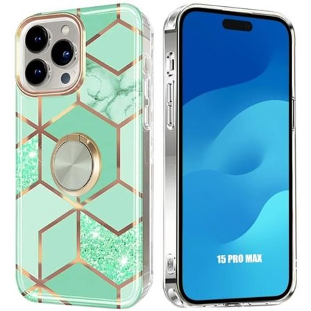 Skyddsfodral - BOOLING - för iPhone 15 Pro Max - Silikon TPU - 360° roterande ring - Turkos