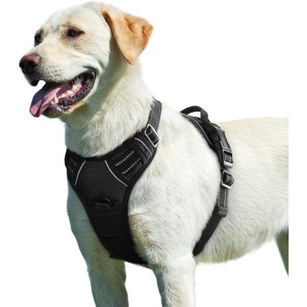 Ingen træk sele til store hunde, frontklips, justerbar, blød polstret kæledyrsvest, reflekterende, ingen kvælning, åndbar med let kontrolhåndtag, sort