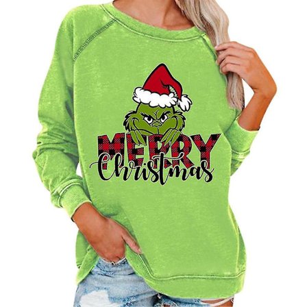 Kvinnor Jul The Grinch Print Långärmad Sweatshirt Xmas Pullover Tunika Toppar