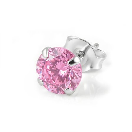 Roze Ronde 6mm Zirkonia Oorbel voor mannen - Stud Oorbellen