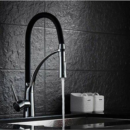 Köksblandare med 2-funktions spray, köksblandare med utdragbar spray, 360° roterbar köksblandare, svart