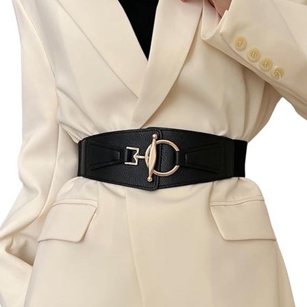 1 styck - Dam Bred Elastisk Midjebälte - Brett bälte med guld O-ring spänne - Svart - 5*68 cm