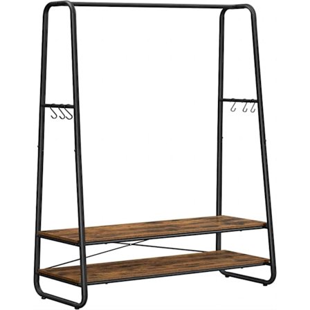 Vasagle tøjstativ, tungt tøjstativ med 2 hylder, 6 S-kroge, rustik brun og sort