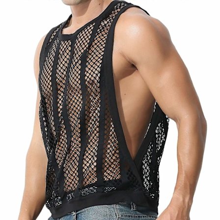 Menn's Fishnet Tank Sheer Sleeveless T-Shirt Topp - Perfet