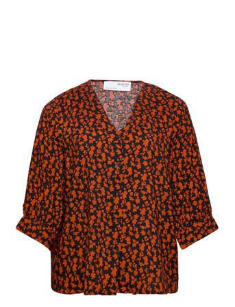 Slfleia 3/4 Shirt B Curve Blus Långärmad Brun Seleted Femme Curve