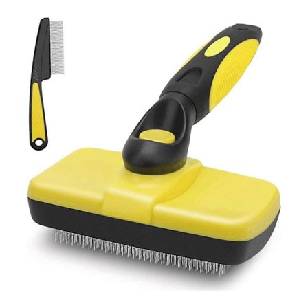 Selvrensende slicker børste + gratis kam i rustfrit stål, let at rengøre hundebørste, udtrækkelig pleje børste, premium plejeværktøj, til små