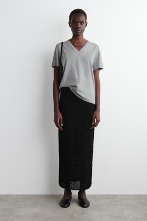 COS Women's T-Shirt In Cotone Con Scollo A V in Grigio