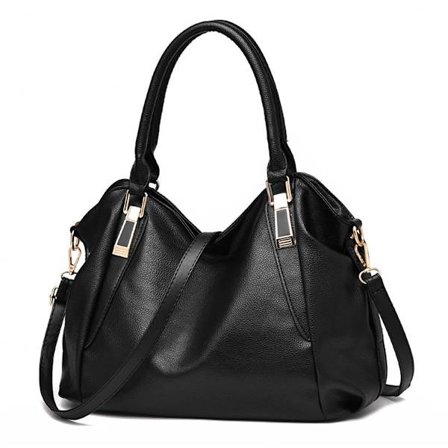 Dame PU Læder Skuldertaske Stor Kapacitet med Top Håndtag Sort