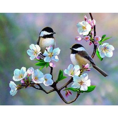 Diamond Painting 5d Diy Diamant Målning Vita Blommor & Sparrows 20x30cm