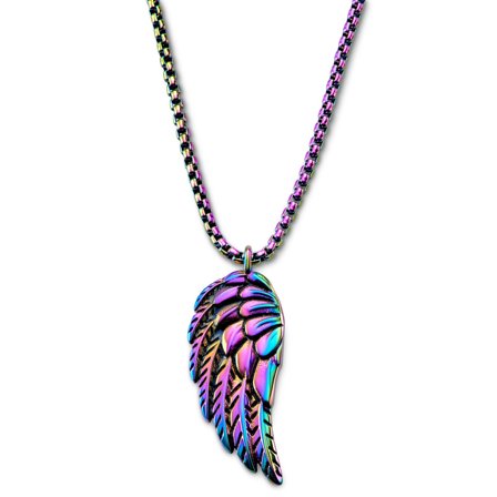 Egan | Rainbow Stainless Steel Feather Wing Box Chain Necklace for Men - Steel necklaces