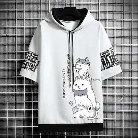 Japansk mode herre hoodies sommer herretøj tegneserie afslappet Harajuku streetwear print hættetrøje top kortærmet sweatshirts mænd
