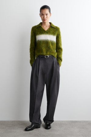 COS Women's Maglione Stile Polo A Righe In Misto Mohair in Verde