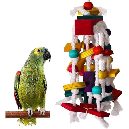 Fugletyggelegetøj - Papegøjeburet Bidelegetøj Træblok Fugle Papegøje Legetøj til Små og Mellemstore Papegøjer