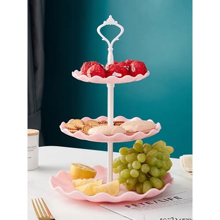 3-lagers rosa fruktkorgar fruktkakestativ 30 cm - fruktskål för mer utrymme på bänkskivan - kakställ med fruktskålar - mer dekorativ